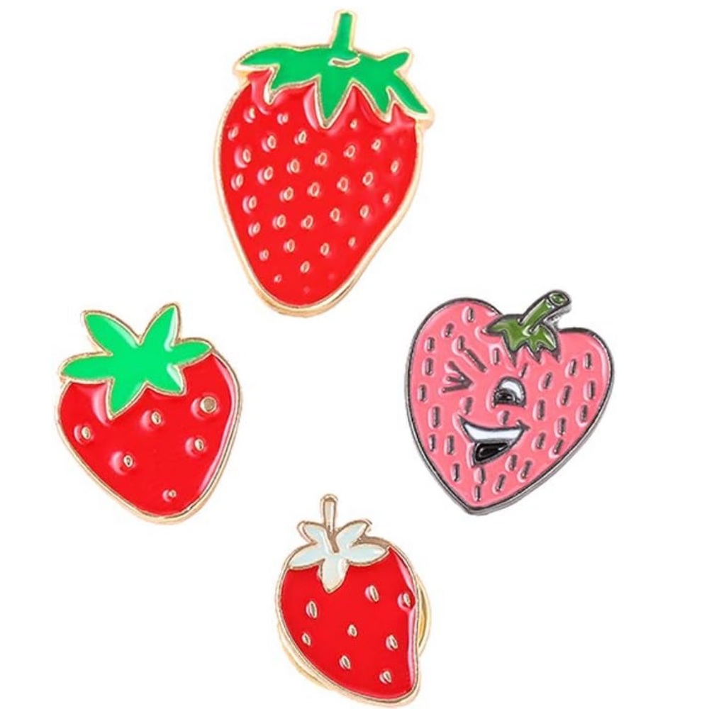 10-Pack Small Cartoon 🍓Strawberry🍓 Pins / Brooches in 4 Styles of pink & red